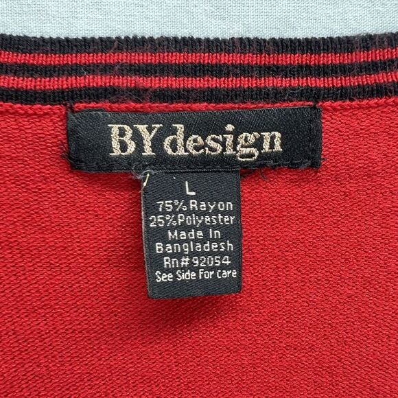 By Design Women Button Front Cardigan LARGE Red Black Trim Gold Buttons Career - Picture 6 of 12